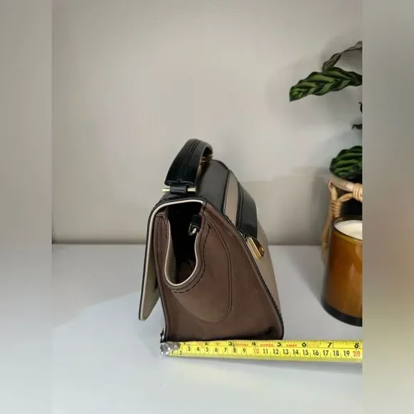 ZAC Zac Posen Eartha Top Handle Leather & Suede Satchel Cream Black Tan - Picture 14 of 15